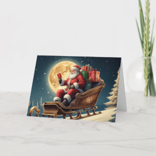 Cartes Pour Fêtes Annuelles Père Noël de Noël Vintage sur la Sleigh, Pleine lu