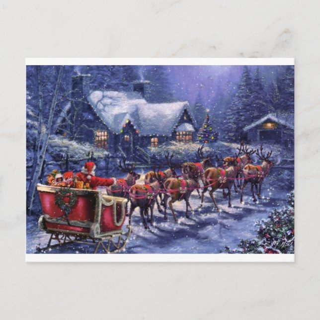 Cartes Pour Fêtes Annuelles Père Noël décolle La veille de Noël (Devant)