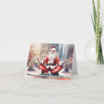 Père Noël détendu faisant du yoga en ville