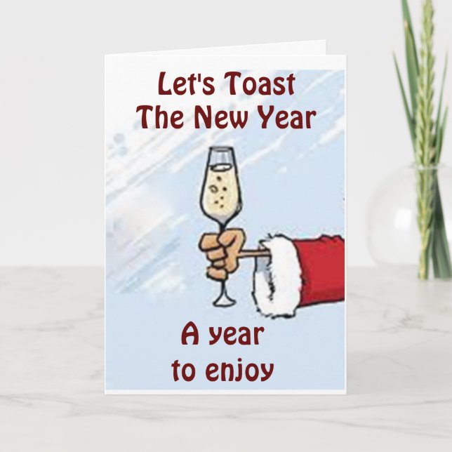 CARTES POUR FÊTES ANNUELLES PÈRE NOËL DIT HEUREUX NOUVEL AN AVEC UN TOAST (Devant)