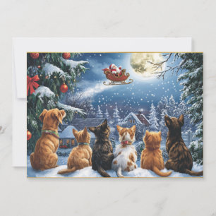 Cartes Pour Fêtes Annuelles Père Noël Dormant au-dessus de la forêt d'hiver Lu