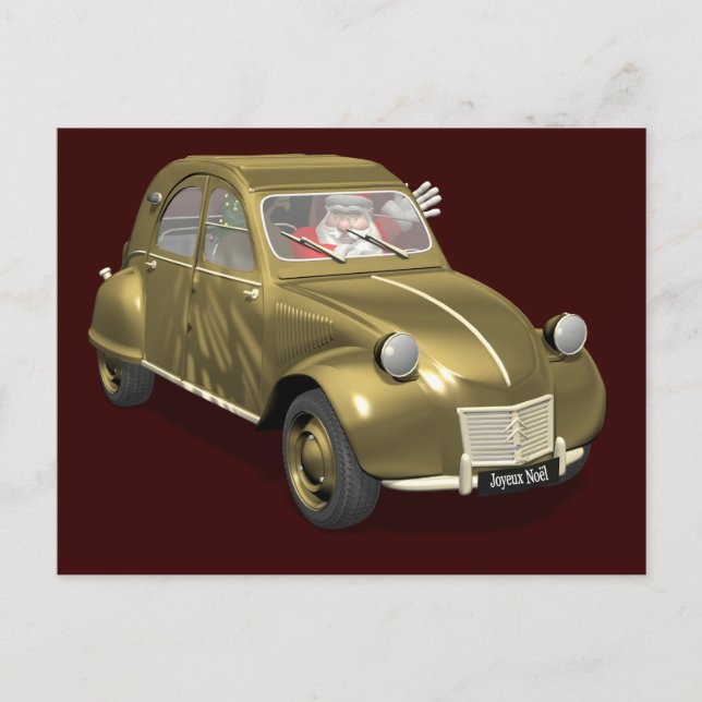 Cartes Pour Fêtes Annuelles Père Noël Doux En Citroen 2CV (Devant)