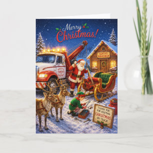 Cartes Pour Fêtes Annuelles Père Noël drôle a crashé le dépanneur pour remorqu
