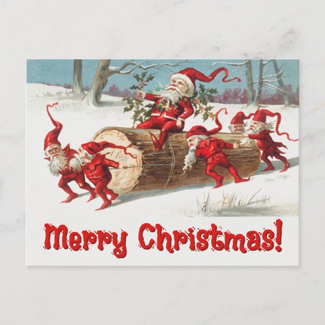 Cartes Pour Fêtes Annuelles Père Noël Elves vintage (Devant)