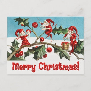 Cartes Pour Fêtes Annuelles Père Noël Elves vintage