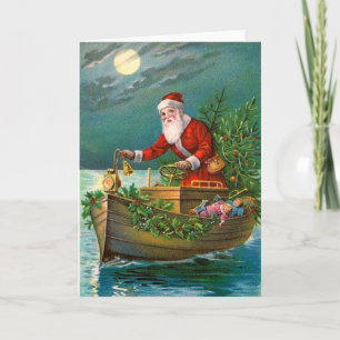 Cartes Pour Fêtes Annuelles Père Noël en bateau