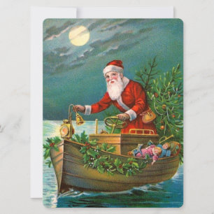Cartes Pour Fêtes Annuelles Père Noël en bateau