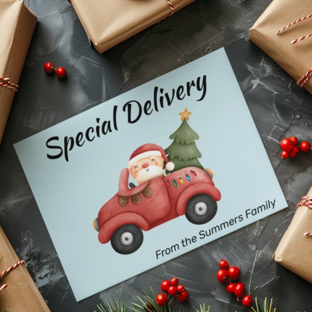 Cartes Pour Fêtes Annuelles Père Noël en camion spécial livraison (Créateur téléchargé)