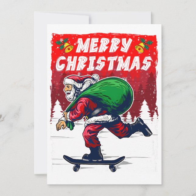 Cartes Pour Fêtes Annuelles Père Noël en skateboard Noël drôle (Devant)