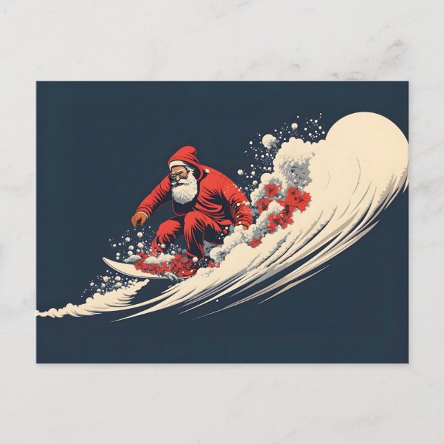 Cartes Pour Fêtes Annuelles Père Noël en surfant l'été de Noël (Devant)