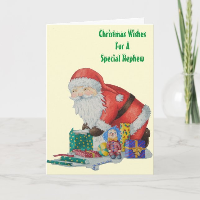 Cartes Pour Fêtes Annuelles père Noël enveloppant cadeaux et jouets pour Noël (Devant)