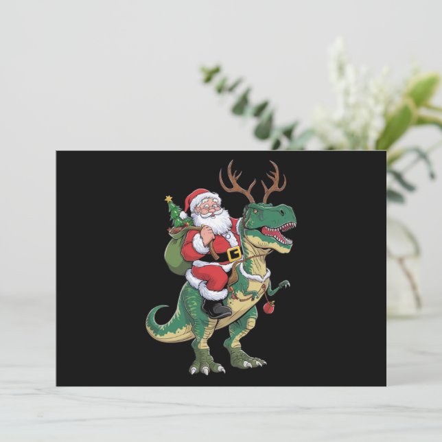 Cartes Pour Fêtes Annuelles Père Noël équitation Dinosaur T-Rex Noël Escadron  (Debout devant)