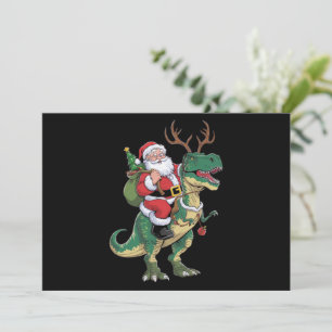 Cartes Pour Fêtes Annuelles Père Noël équitation Dinosaur T-Rex Noël Escadron