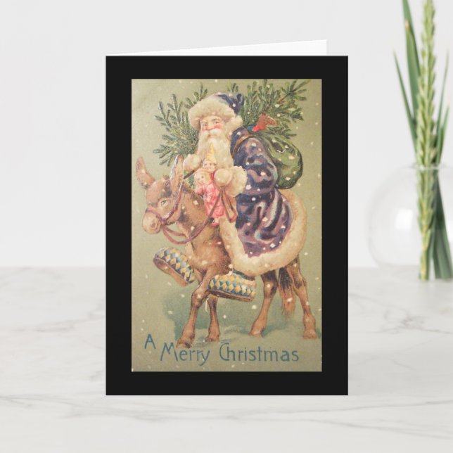 Cartes Pour Fêtes Annuelles Père Noël équitation Donkey Vintage (Devant)