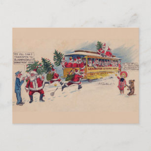 CARTES POUR FÊTES ANNUELLES PÈRE NOËL EST SUR LE TRAIN VINTAGE DESIGN