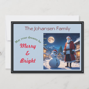 Cartes Pour Fêtes Annuelles Père Noël et bonhomme de neige la veille de Noël