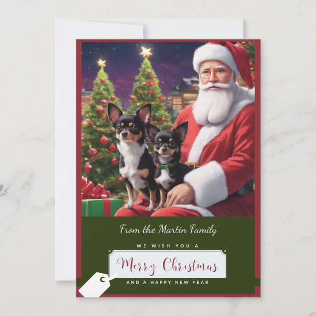 Cartes Pour Fêtes Annuelles Père Noël et deux adorables Chihuahua (Devant)