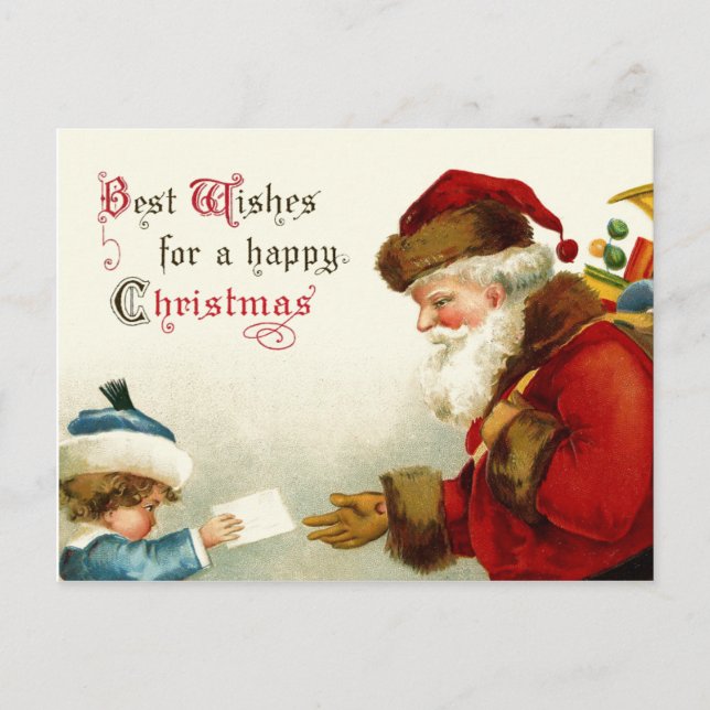 Cartes Pour Fêtes Annuelles Père Noël et enfant victorien (Devant)