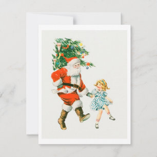 Cartes Pour Fêtes Annuelles Père Noël Et Fille De Noël Rétro Vintage