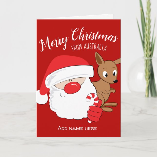 Cartes Pour Fêtes Annuelles Père Noël et kangourou (Devant)