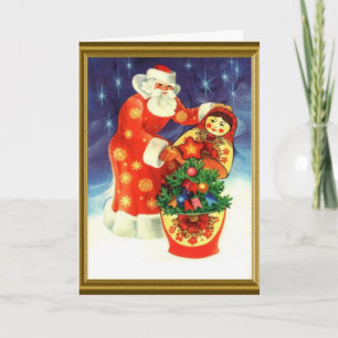 Cartes Pour Fêtes Annuelles père Noël et la matryoska