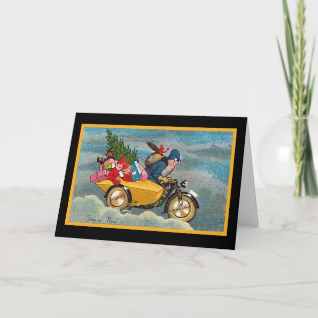 Cartes Pour Fêtes Annuelles Père Noël et le sidecar (Devant)