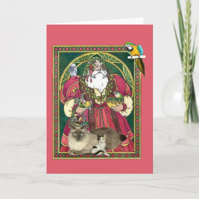 Cartes Pour Fêtes Annuelles Père Noël Et Les Animaux (Devant)