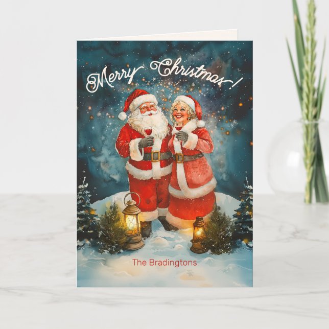 Cartes Pour Fêtes Annuelles Père Noël et Madame Noël Joyeux Noël (Devant)