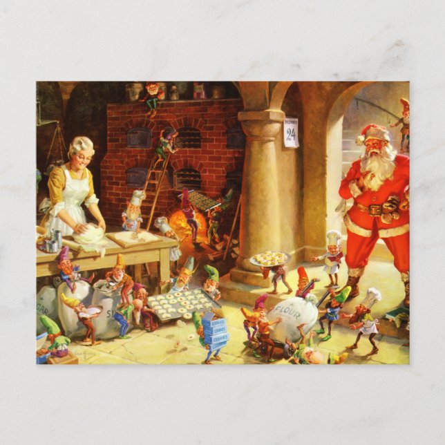 Cartes Pour Fêtes Annuelles Père Noël et Mme Claus et les elfes font des (Devant)