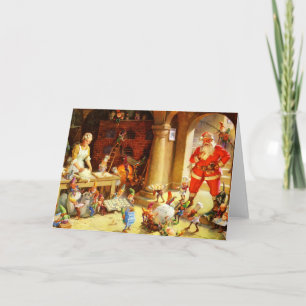 Cartes Pour Fêtes Annuelles Père Noël et Mme Claus et les elfes font des
