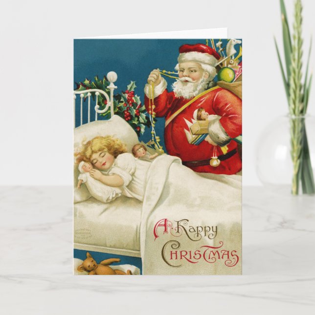 Cartes Pour Fêtes Annuelles Père Noël et Noël de la petite fille qui dort (Devant)