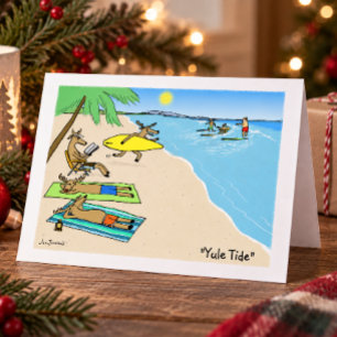 Cartes Pour Fêtes Annuelles Père Noël et Reindeer Beach vacances Noël