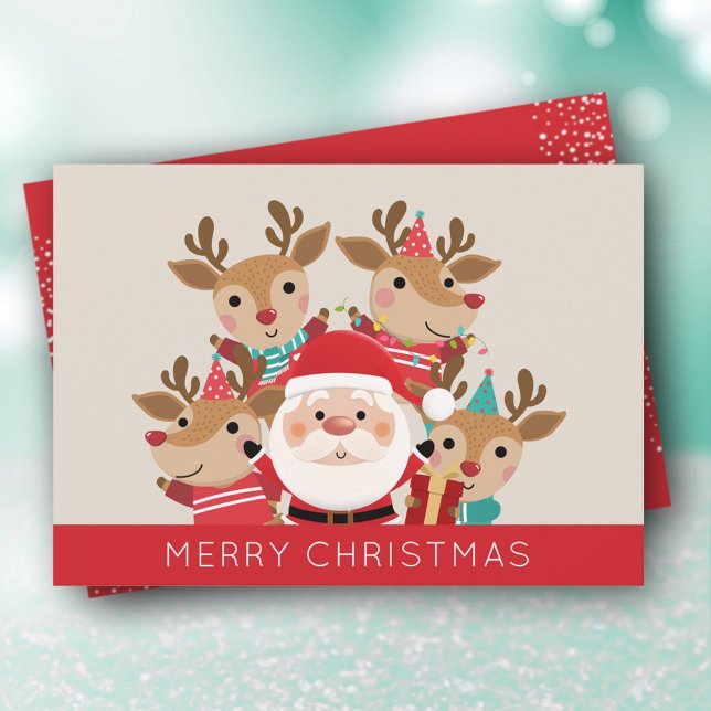 Cartes Pour Fêtes Annuelles Père Noël et Reindeer Flat Joyeux Noël (Créateur téléchargé)