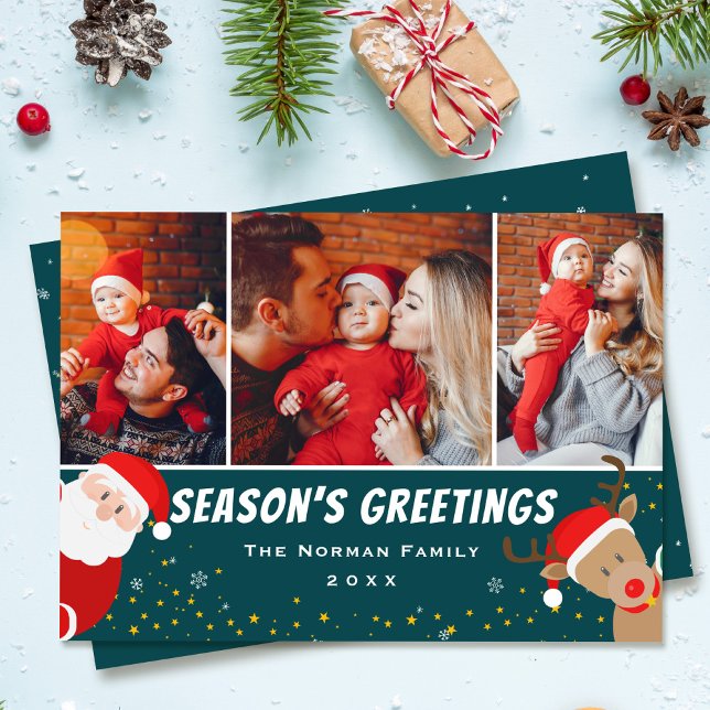 Cartes Pour Fêtes Annuelles Père Noël et Reindeer Seasons Salutations 3 Photo (Créateur téléchargé)