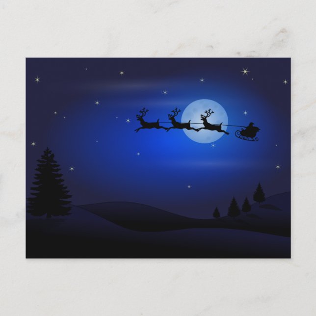 Cartes Pour Fêtes Annuelles Père Noël et Reindeer Silhouette contre la Pleine  (Devant)