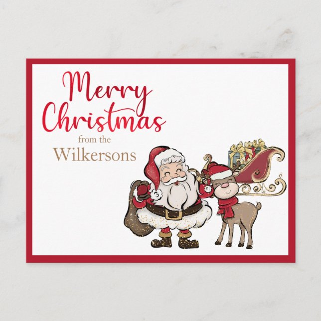 Cartes Pour Fêtes Annuelles Père Noël et Rudolph Nom personnalisé Noël (Devant)