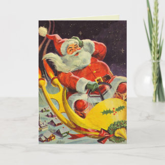 Cartes Pour Fêtes Annuelles Père Noël et sa voiture de l'espace