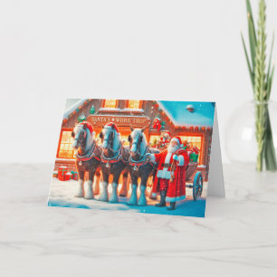 Cartes Pour Fêtes Annuelles Père Noël et ses chevaux debout devant son atelier