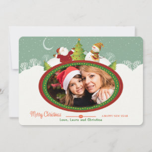 Cartes Pour Fêtes Annuelles père Noël et Snowman Photo Frame Flat Holiday Card