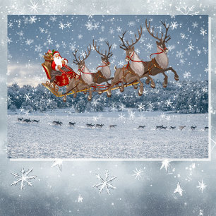Cartes Pour Fêtes Annuelles Père Noël et son Sleigh Christmas Personnaliser la