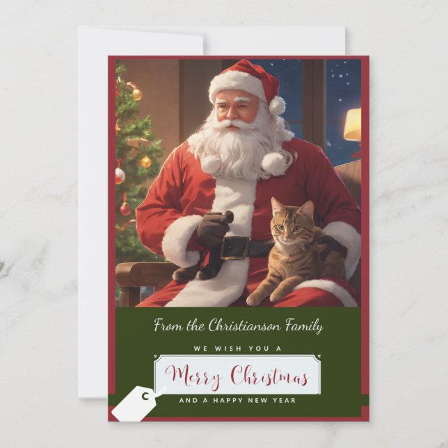Cartes Pour Fêtes Annuelles Père Noël et un adorable chat kitty (Devant)