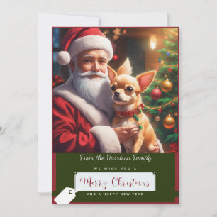 Cartes Pour Fêtes Annuelles Père Noël et un adorable Chihuahua