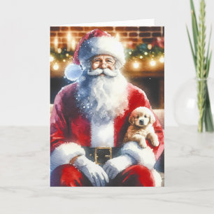 Cartes Pour Fêtes Annuelles Père Noël et un chiot Noël Vintage