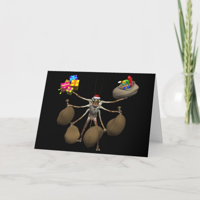 Cartes Pour Fêtes Annuelles Père Noël Étrange Creeper Avec Pleins Mains (Devant)