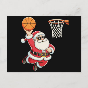 Cartes Pour Fêtes Annuelles Père Noël faisant un dunk de basketball Noël