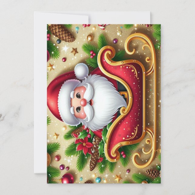Cartes Pour Fêtes Annuelles Père Noël festif dans un traîneau  (Devant)