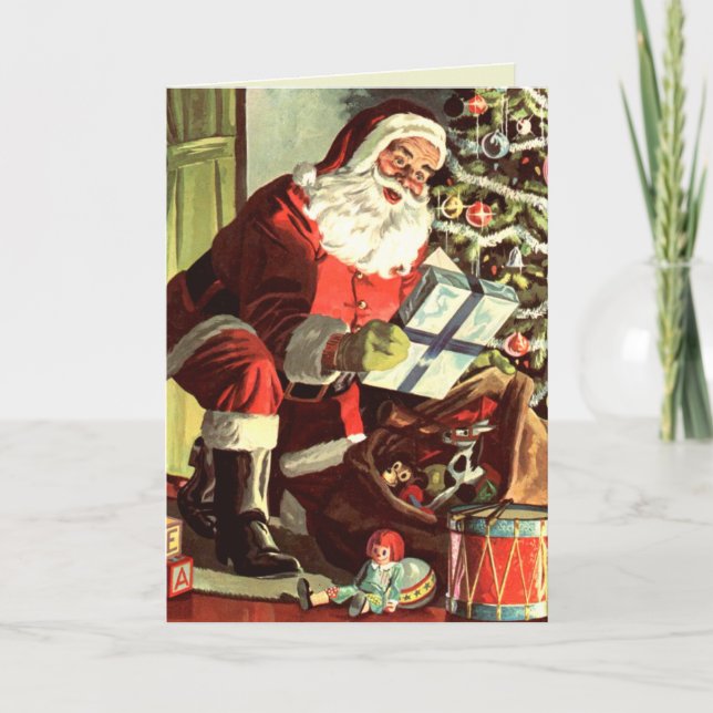 Cartes Pour Fêtes Annuelles Père Noël fournissant des présents (Devant)