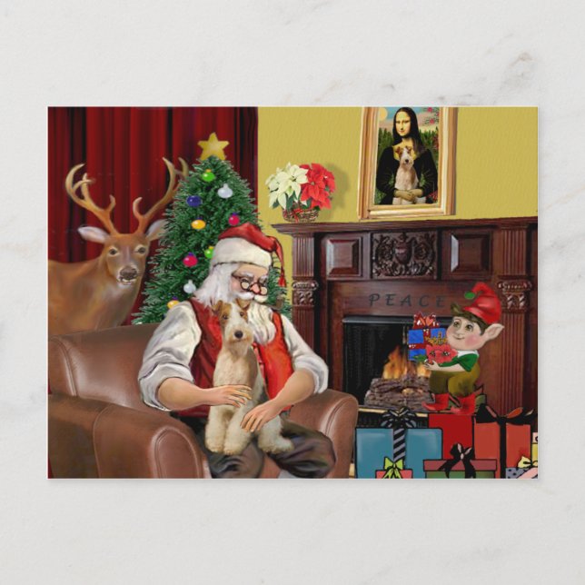 Cartes Pour Fêtes Annuelles Père Noël Fox Terrier (fil) (Devant)