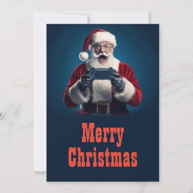 Cartes Pour Fêtes Annuelles Père Noël Gamer (Devant)