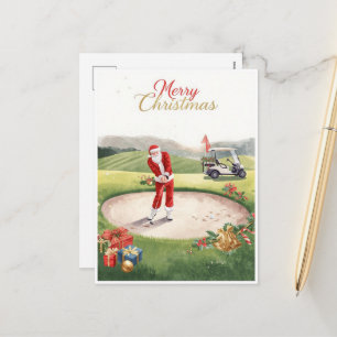 Cartes Pour Fêtes Annuelles Père Noël golfeur dans le bunker Noël de golf drôl